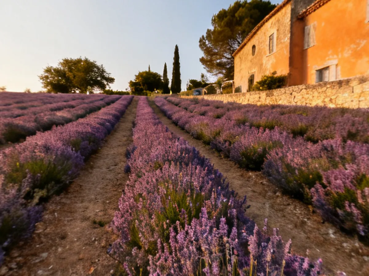 Lavender fields in front of a Provençal farmhouse